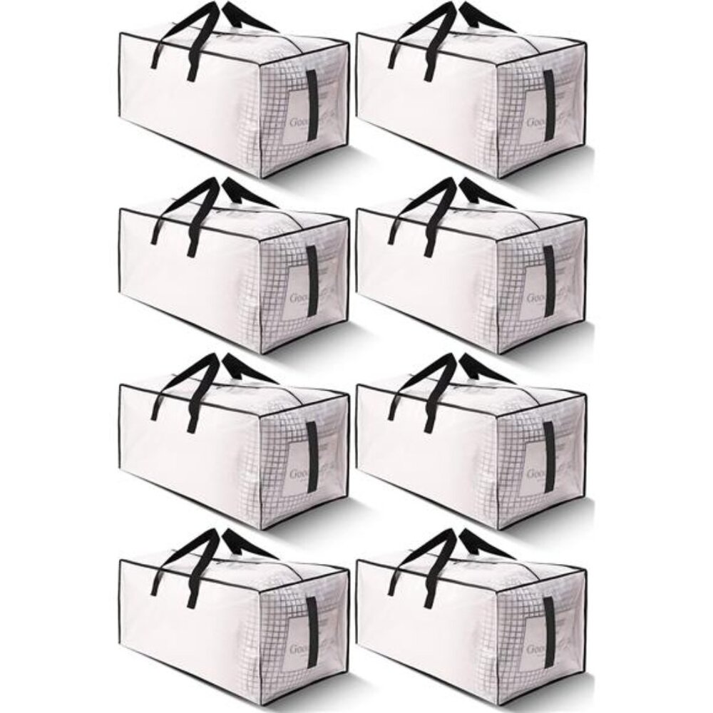 8 Pack Large Strong Moving Bags with Zippers & Carrying Handles -Water-Resistant